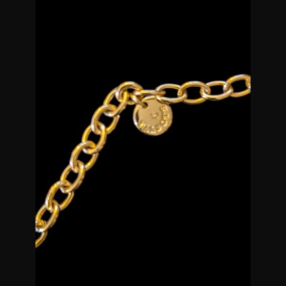 Talbots Gold Tone Dark Blue Gray Triple Layered Chunky Statement Necklace - Picture 8 of 10